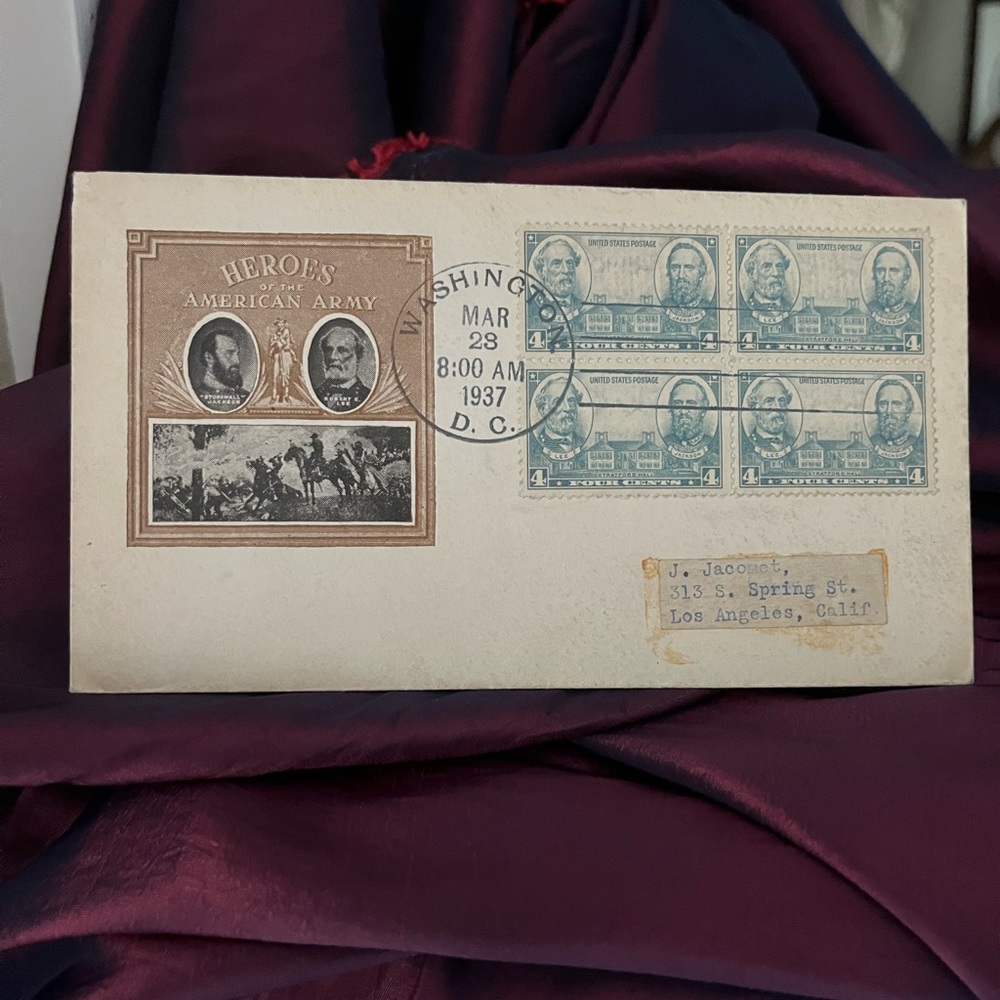 “ Hero’s of the American Army” 1st Day Issue Mar 28,1937, 8AM Vintage Envelope